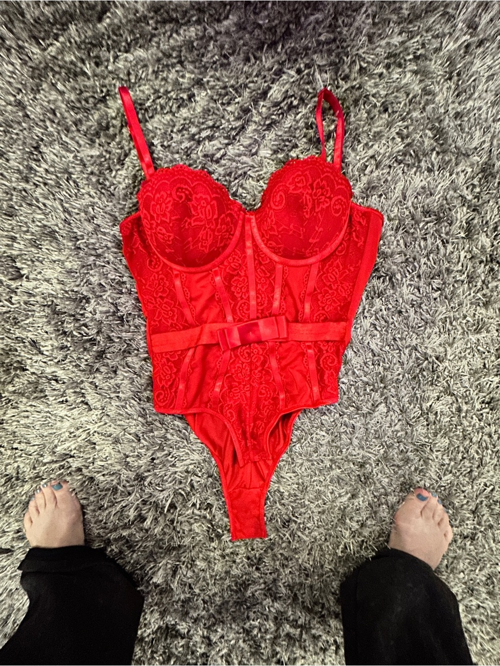 Red Lace Bustier Teddy Bodysuit Lingerie